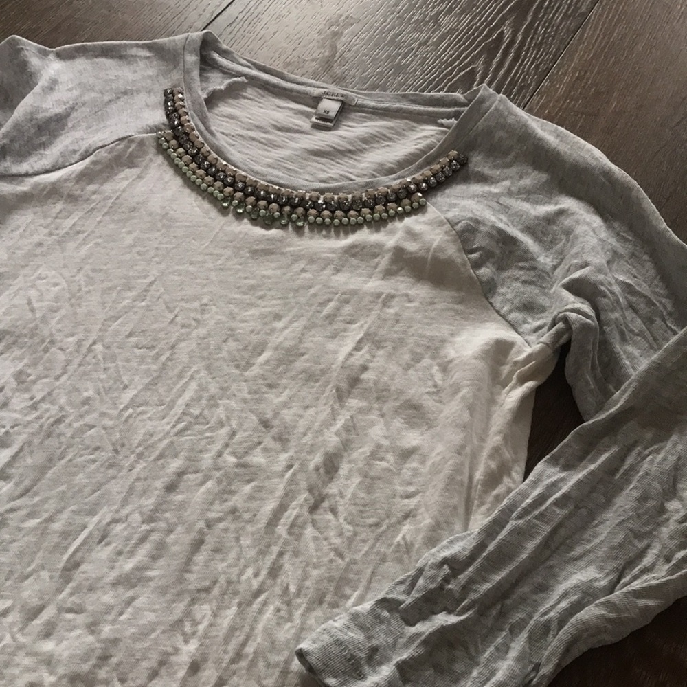 J. Crew baseball tee embellished gem neckline XS
